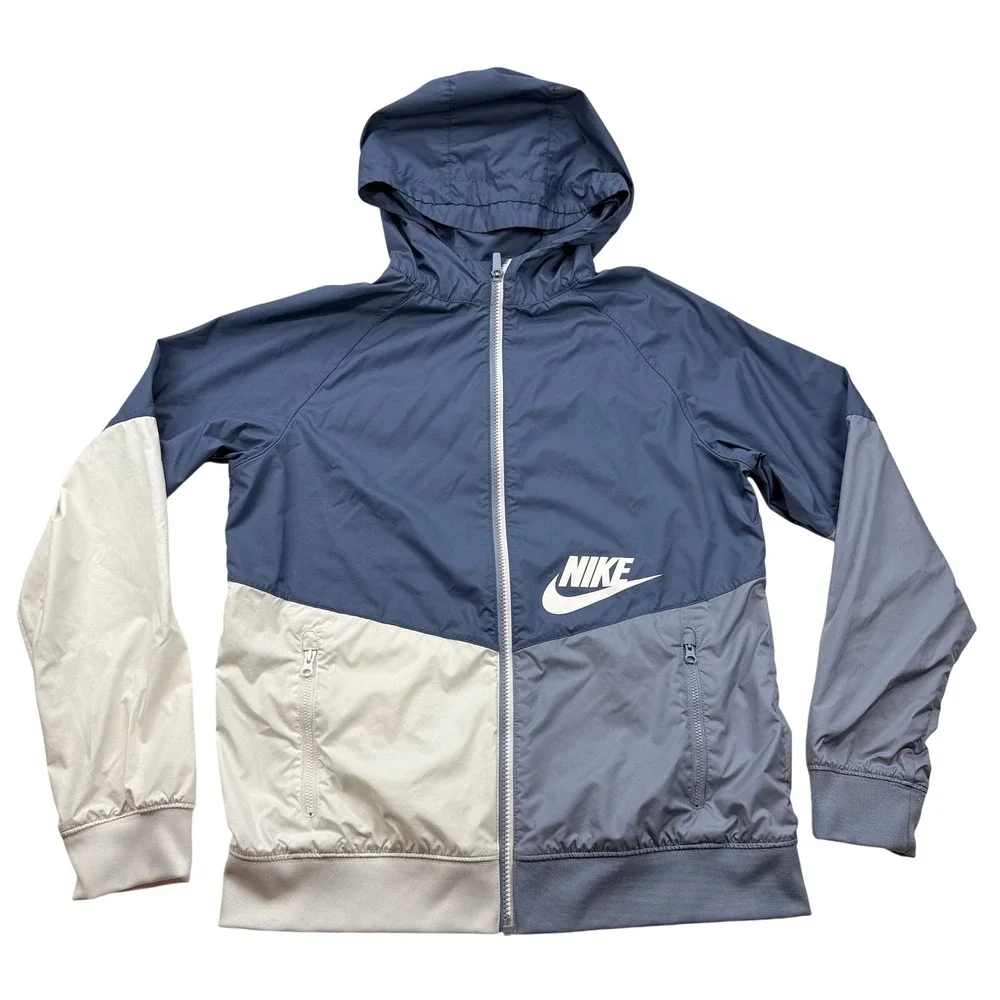 Nike Sportswear Colorblock Windbreaker Hooded Jacket Blue White Youth XL Women S